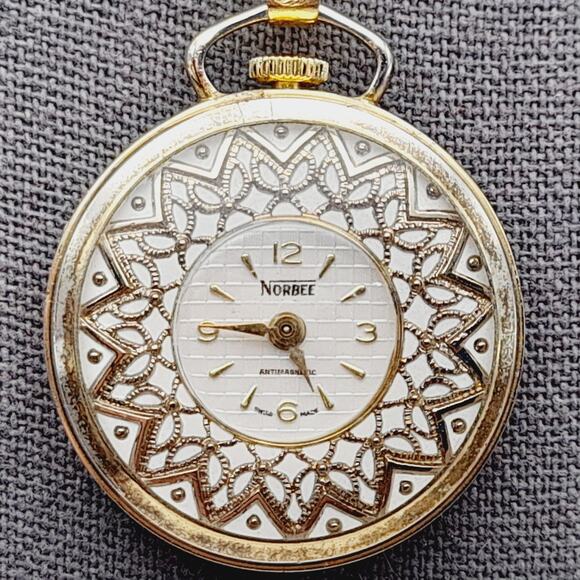Vintage 1960s Norbee Swiss Made Antimagnetic Working Windup Pendant Watch - Picture 4 of 6